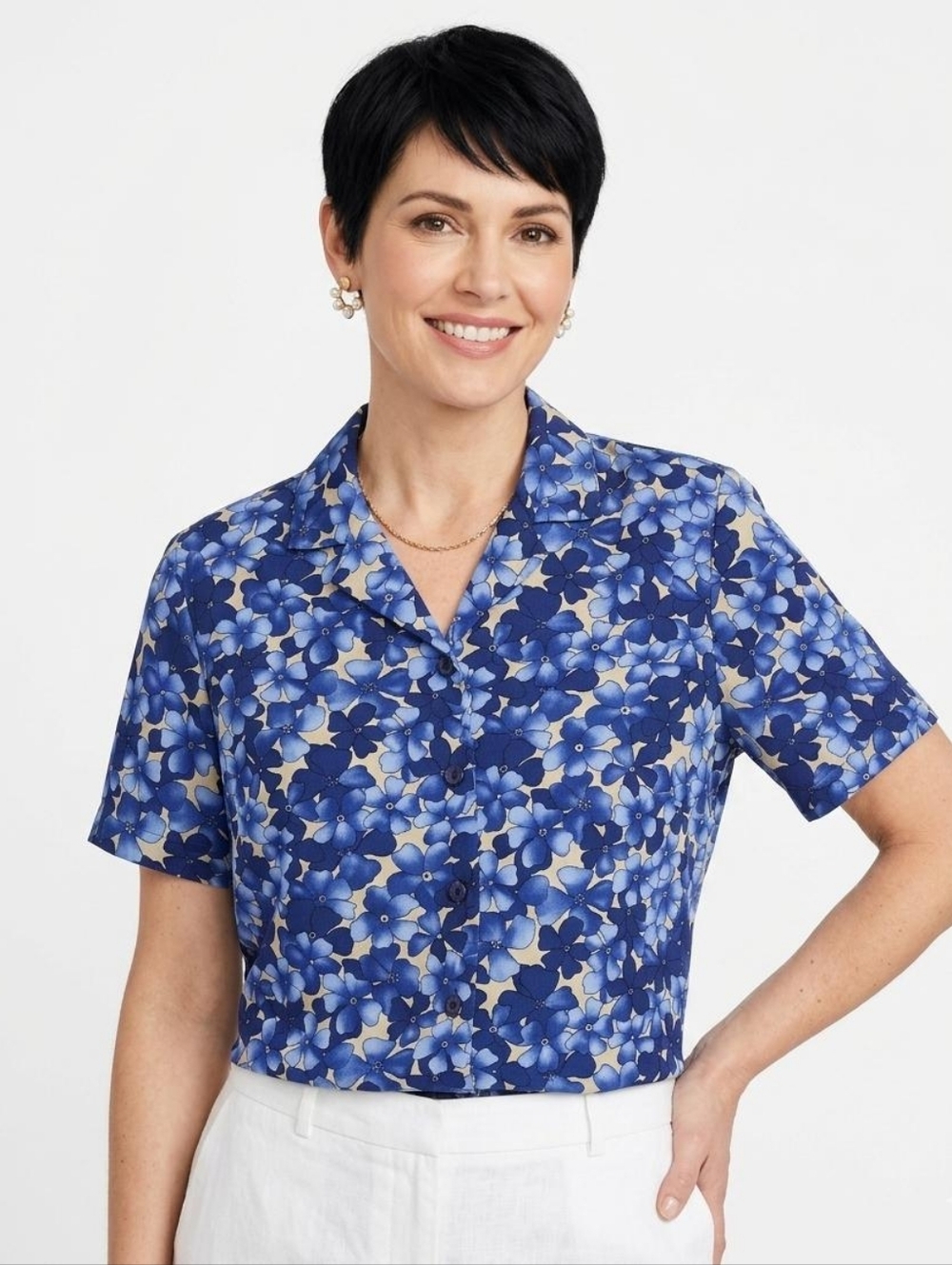 Sag Harbor Blue Floral Button-Down Shirt
